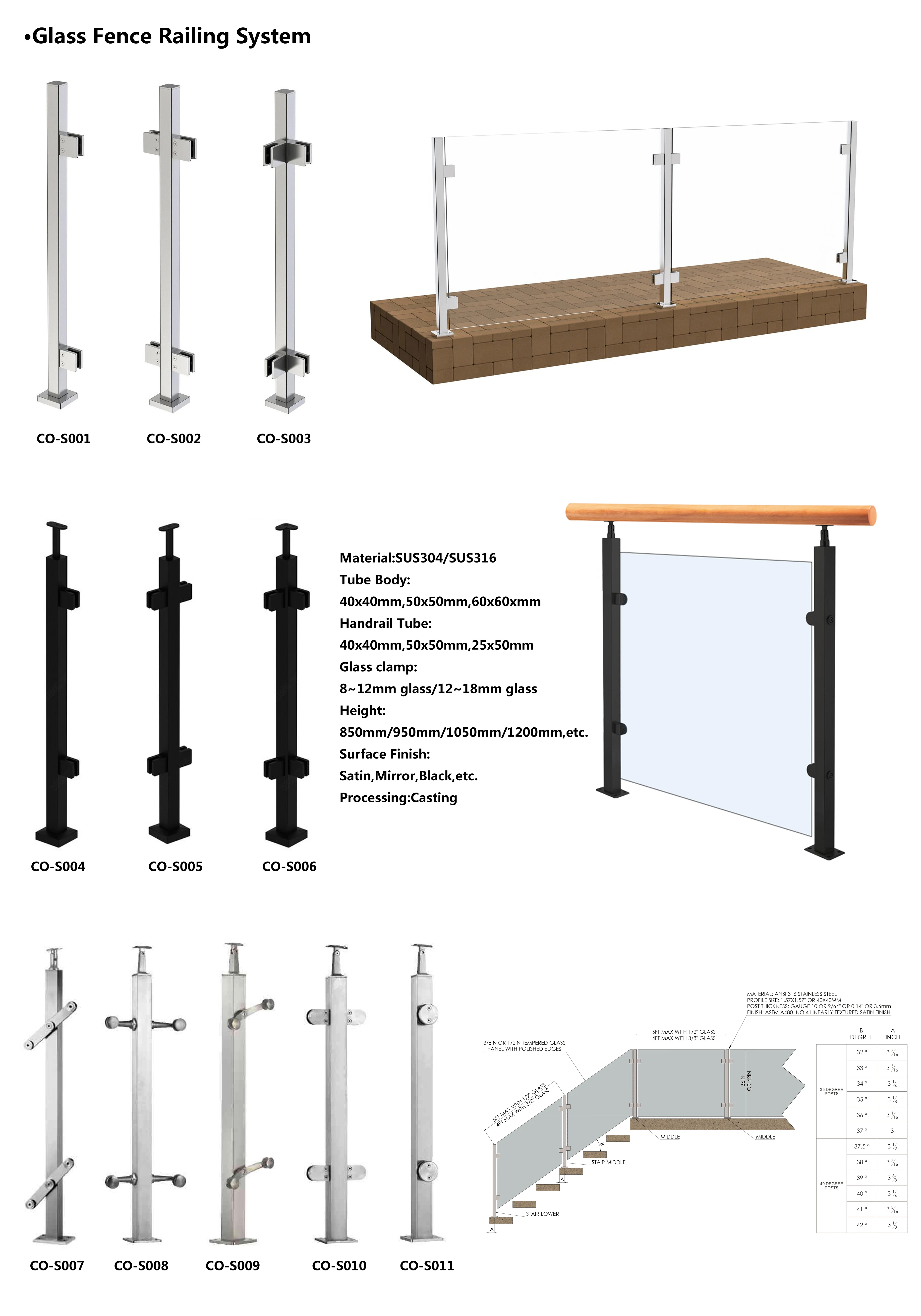 Condibe Round Tube Stair Glass Fence Railing Baluster Balustrade - condibe