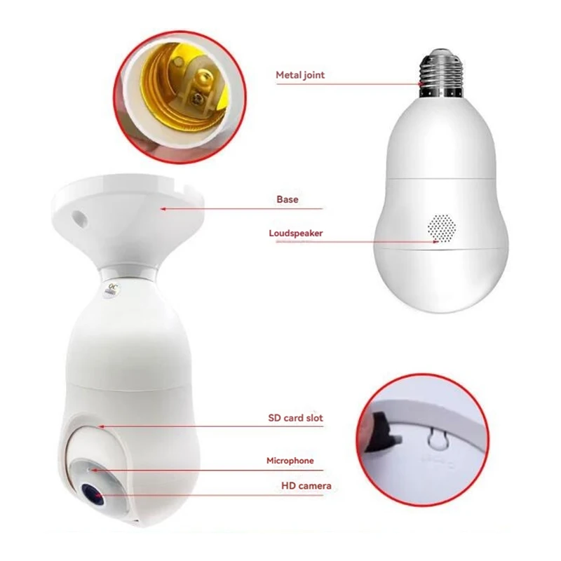 WIFI 360 Degree Home Security Ceiling Light Ip Camera Bulb Night Vision Ip Network Smart Hd Auto Mobile Tracking Bulb Camera