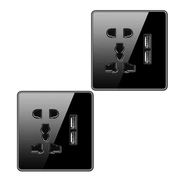 Tempered glass modern universal switches and sockets, PC UK 13A wall light switches with two usb port sockets