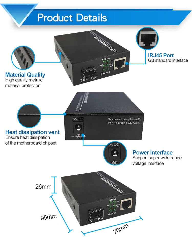 Sfp Media Converter 10/100/1000m Fiber Optic Media Converter Ftth ...