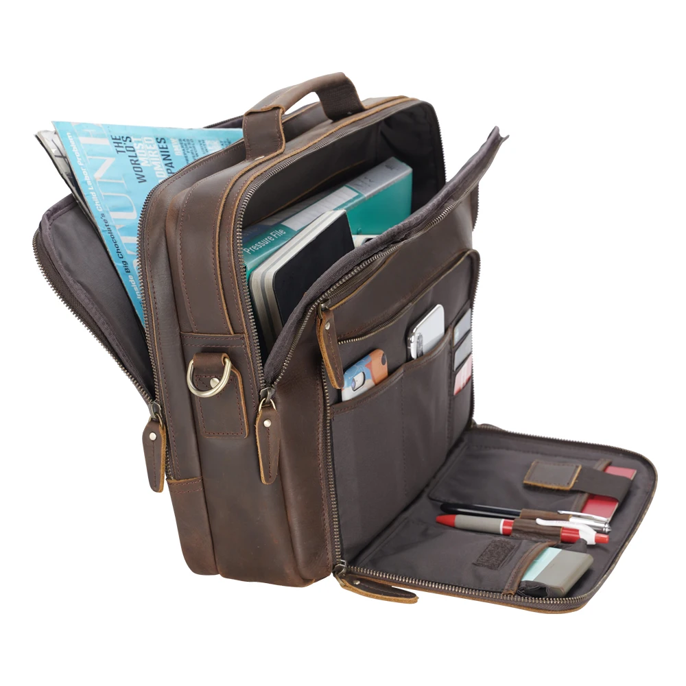 Factory Business Man Handbag Real Leather Single Shoulder Bag Modern Mens Leather Briefcase