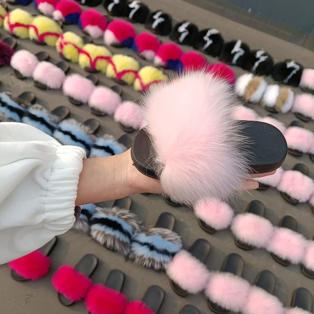 Kids and Adults' Multiple Colors Fur Sandals Real Furry Fox Fur Slipper