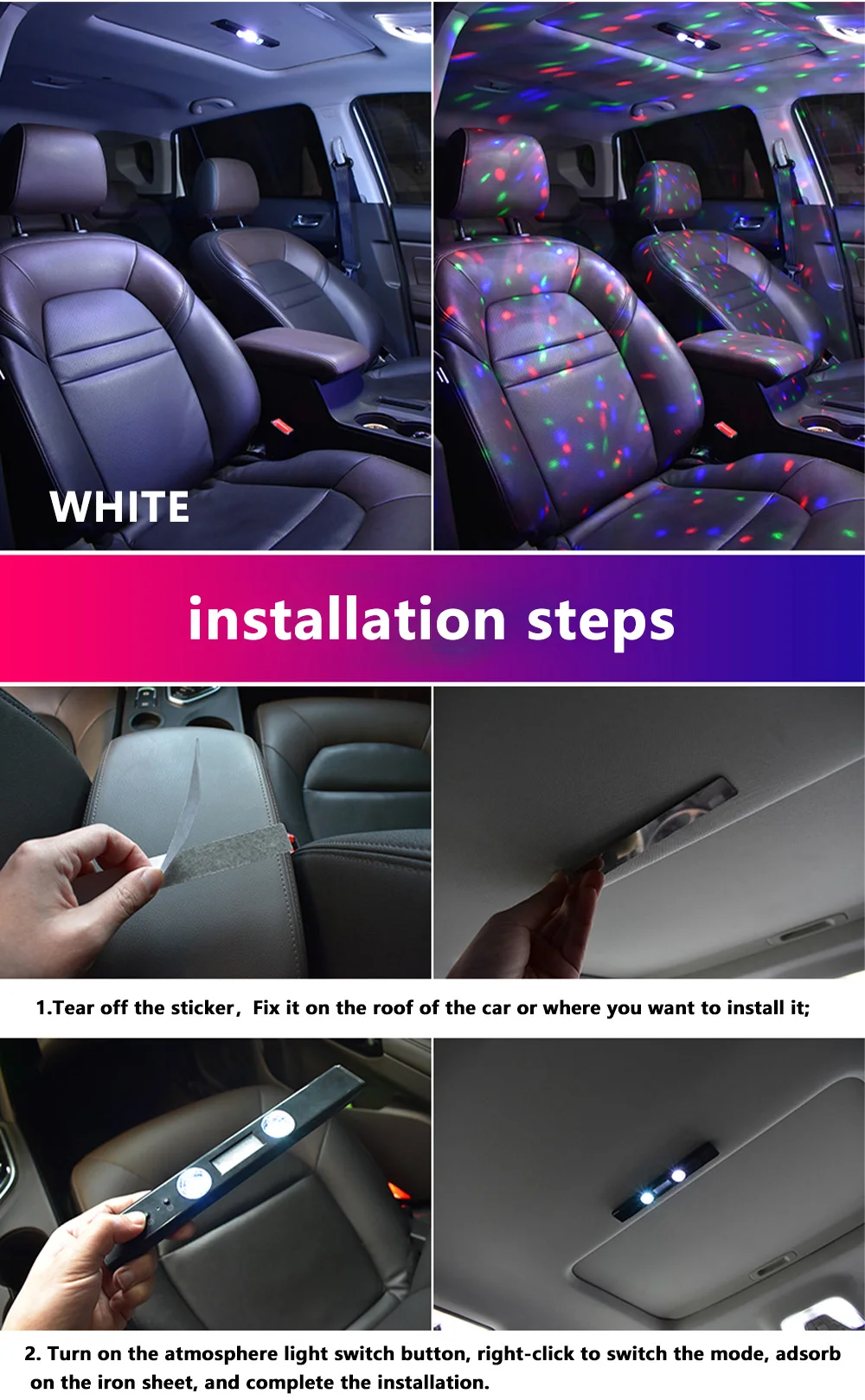 RGB LED Car Atmosphere Lamp USB Wireless Roof Star Light Multiple Modes Automotive Interior Lights Auto Interior Lighting