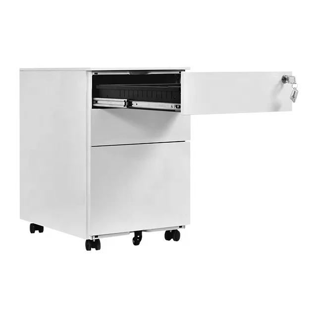 Office Storage A4 and FC File Folder Mobile Pedestal 3 Drawer Metal Cabinet