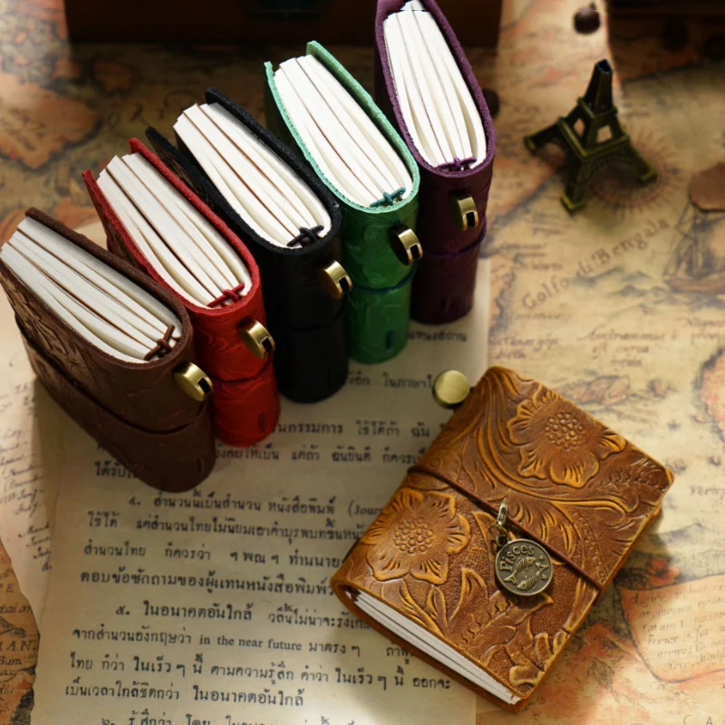 Mini Hand Ledger Cute Small Leather Notebook Portable Exquisite Gifts Diary Book for Friend