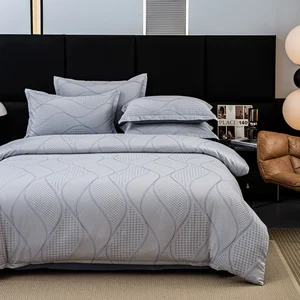 Light Luxury High-grade Four-piece Set Geometric Wave Pattern All-Season Jacquard Polyester Flat Sheets Pillowcase Bedding Set