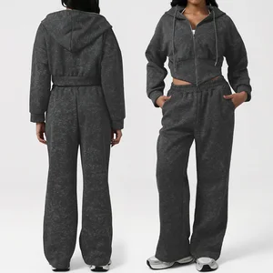 Roregal Autumn Winter Sports High Waisted Casual Pants Printed Hooded Jacket Fitness Set Outdoor Sports Set