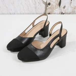 Women's Sandals Covering Head Low Heel Simple Style Small Fragrance Style Flat Heel Student Suitable High Heels Rubber Uppers
