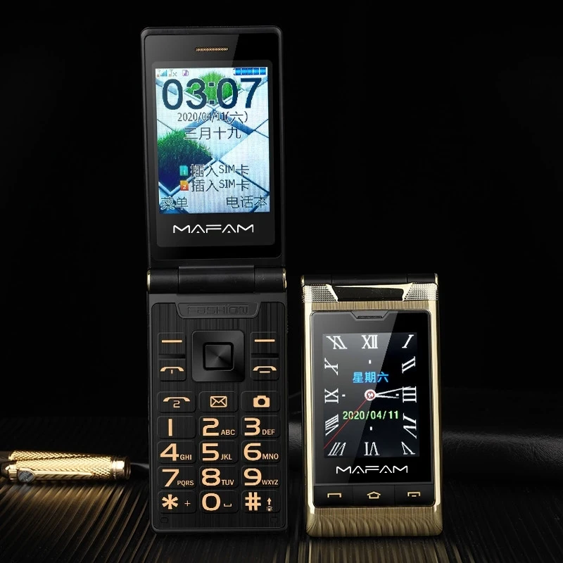 Mafam F10 Function Phone Dual-screen Flip Family Number Big Keys Elder Phone 5900mAh FM SOS GSM Dual SIM Senior Mobile Phone