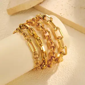 Waterproof Non Tarnish Jewelry Simple Stainless Steel Twisted Chain Bracelet Geometric Square Retro Cross Link Chain Bracelet