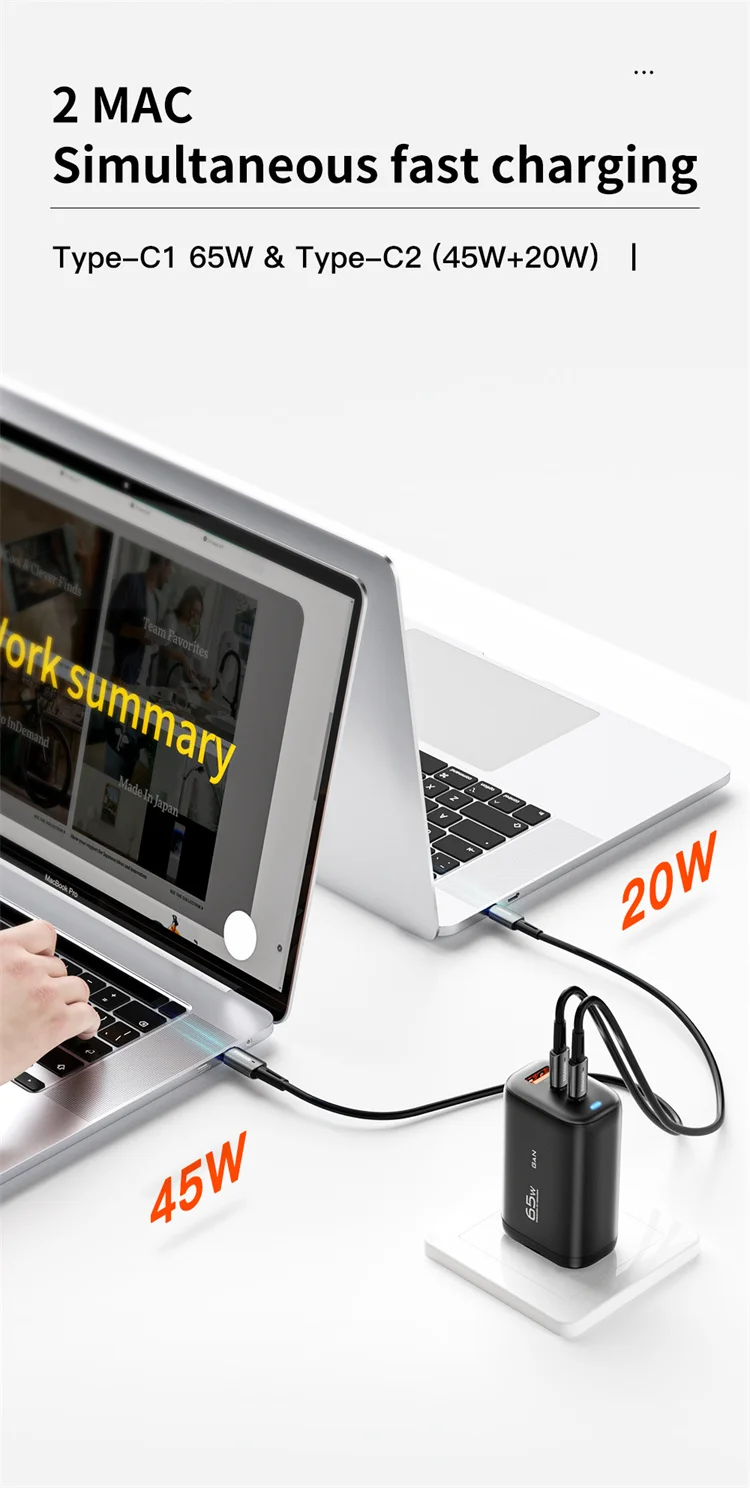 65w Gan Usb-c Fast Charging Adapter Portable Power Station 3 In 1 Qc 3. ...