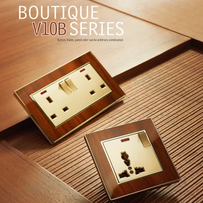 VNX New Style Wood Grain Electrical Switch and Socket 15A 1 Gang Multi Switched Socket With Neon and USB Socket