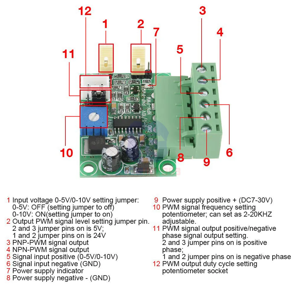 模拟电压到PWM信号转换器0-5v/0-10v模拟输入电压到0-100% PWM信号2KHZ-20KHZ转换器模块| Alibaba.com