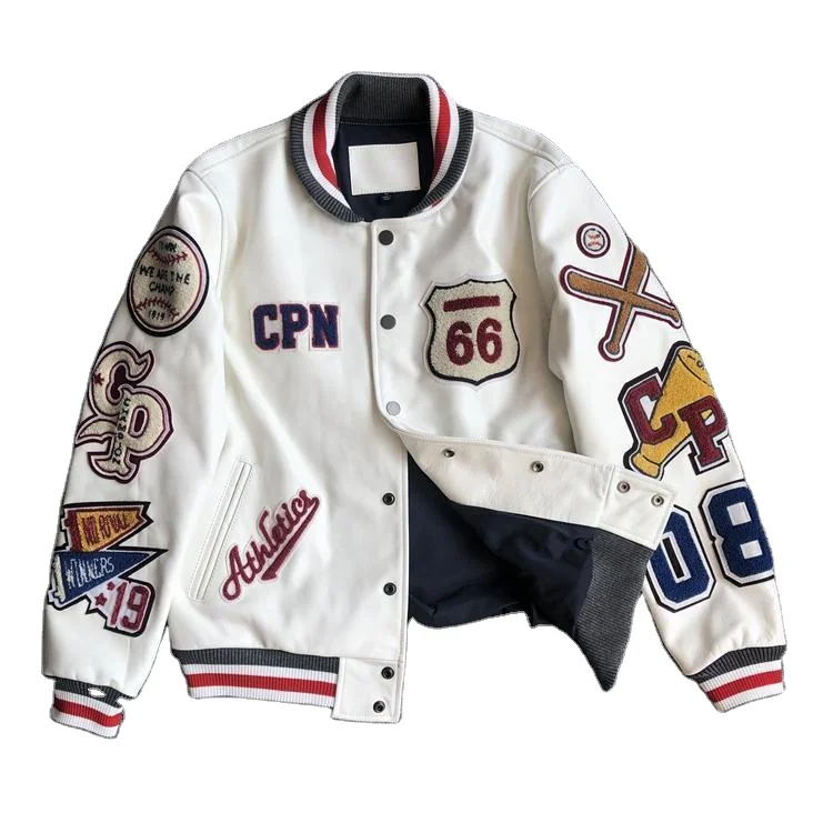 high quality towel embroidery unisex varsity jacket with ing outdoor leather coat without hood_voghion.com