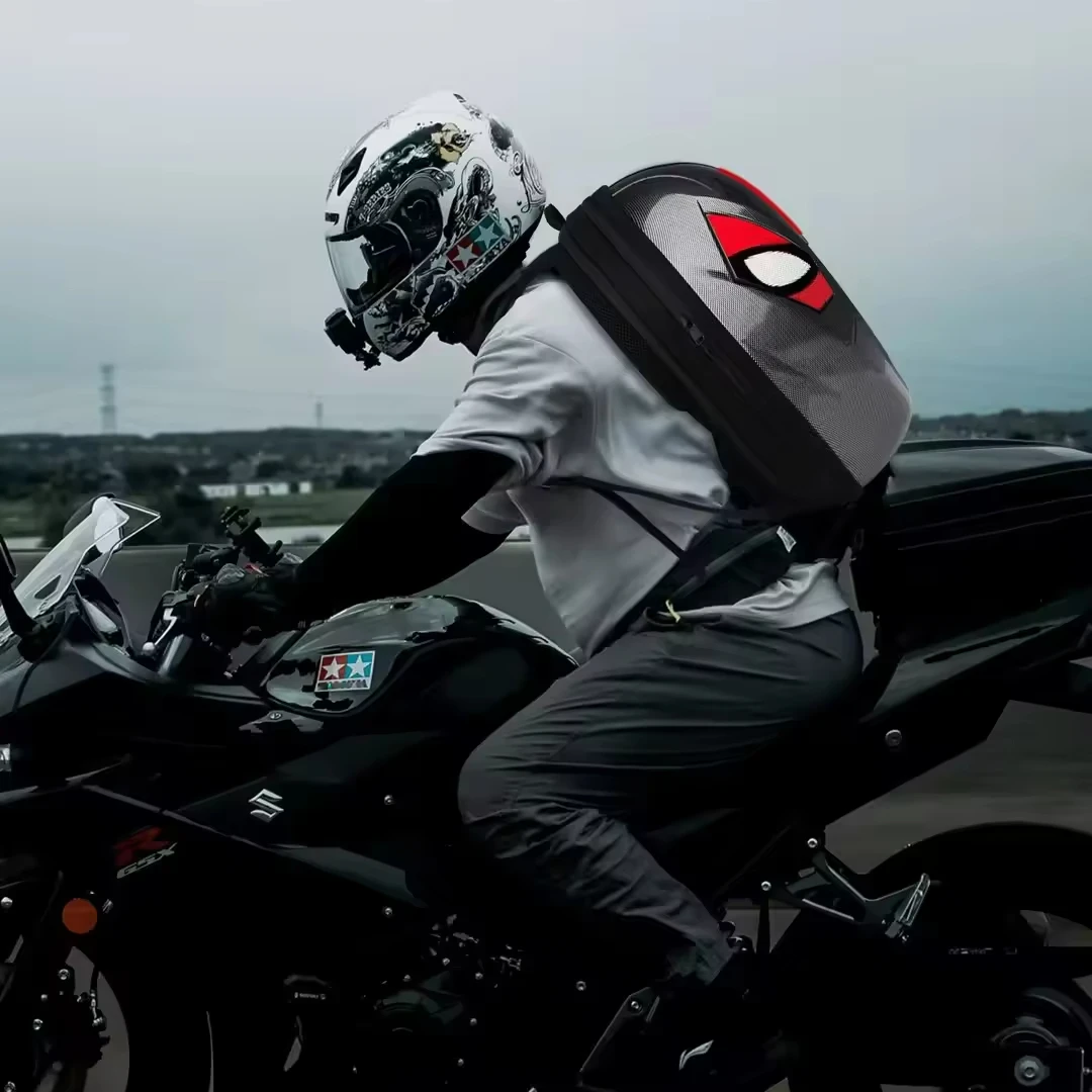 Hard Shell Cool Mask Eyes Motorcycle Riding Backpack Led High Capacity Helmet Waterproof LED Back Pack