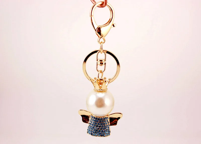 
 Cute Creative Bag Keyring Crystal Rhinestone Crown Angel Keychain Holder For Women Purse Car Charm Novelty Pendant Key Chain  