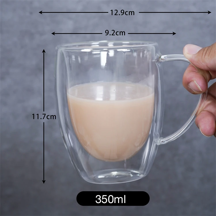 Manufacture custom multiple capacities double walled glass coffee cup mug with handle factory