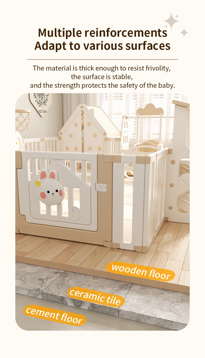 Feelkids Multifunctional Design Safety Kids Plastic Indoor Play Yard Moon Rabbit Fence Baby Playpen With House factory