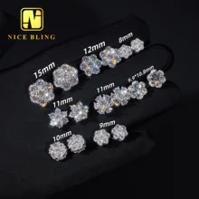 Hot Sale Pass Diamond Tester Hip Hop 925 Silver Gold Plated VVS Diamond Moissanite Flower Stud Earrings Cluster