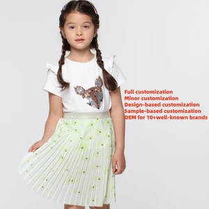 Customizable Floral Print Pleated Kids Skirt Girls' Skirt with Glitter Waistband