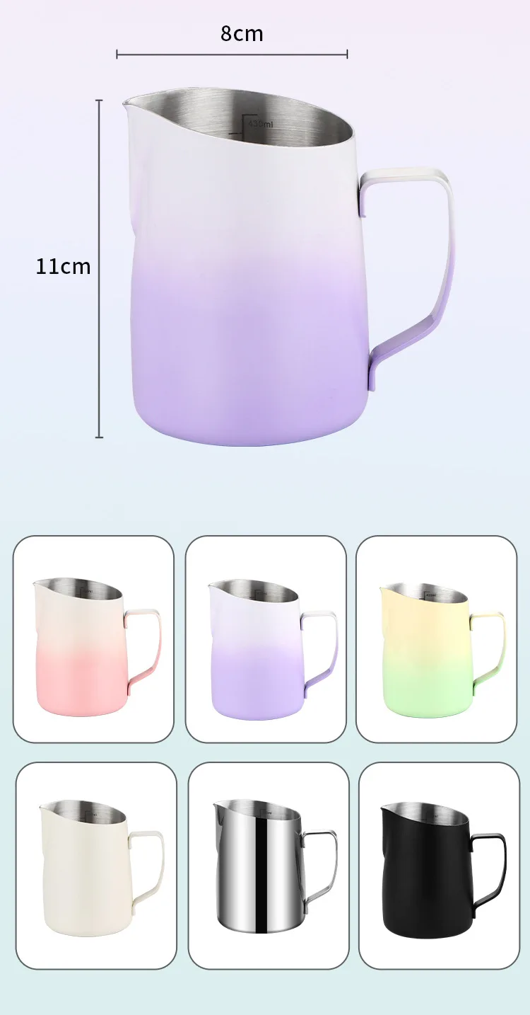 Custom Logo Stainless Steel Sharp Mouth Espresso Coffee Milk Frother Scale Measuring Cup Barista Insulated Milk Jugs Pitcher factory