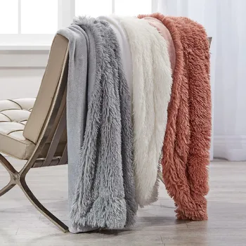 Wholesale Reversible Soft Touch Brushed Sofa Throw Customized Luxury Plush Faux Fur PV with Flannel Fleece Blanket