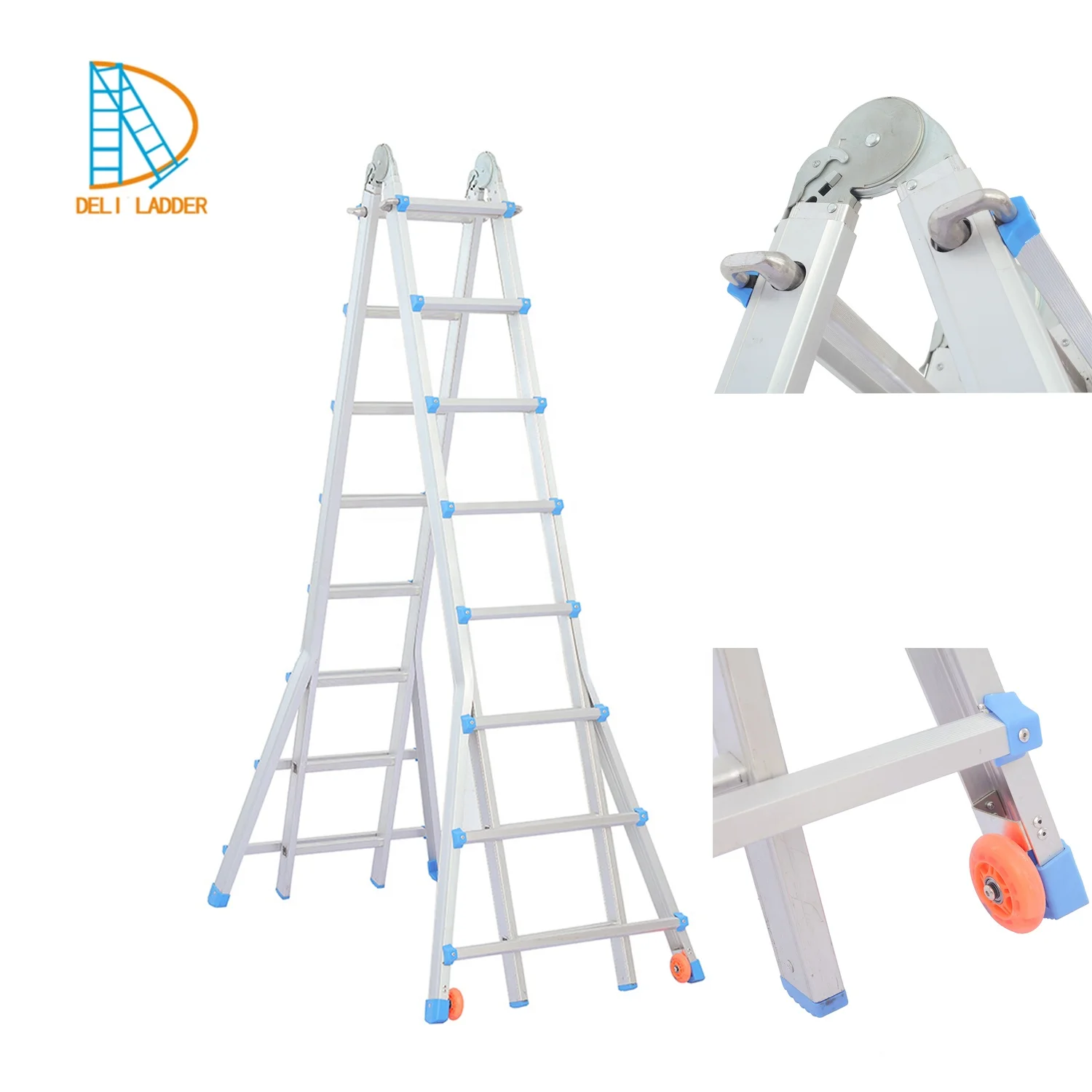 DELILADDER Multipurpose Big Hinge 4x7 Folding Step Ladders Retractable Multipurpose Aluminium Ladder