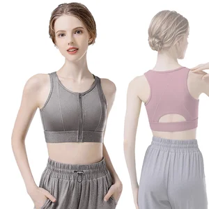 Wholesale Sexy Wire Free Sports Bralette Front Zipper Cross Back Breathable Shockproof Customizable Cup Solid Bra