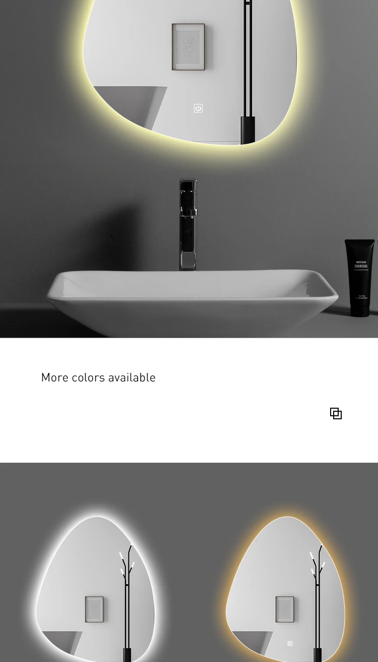 High quality modern irregularity led mirror wall mounted touch switch screen bathroom smart makeup led light mirror supplier