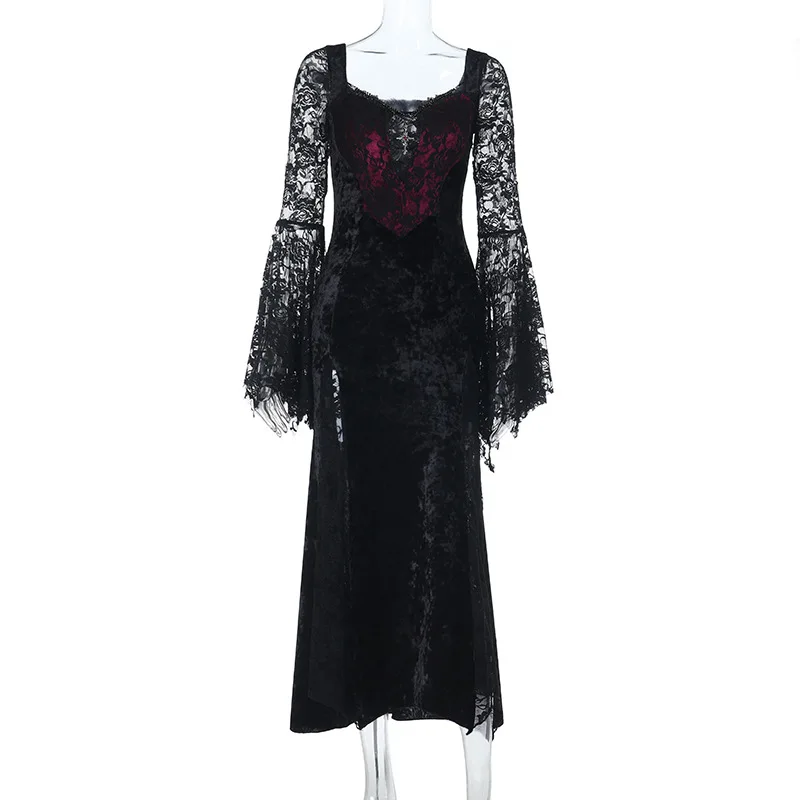 Halloween Gothic Grunge Punk Women Dress Long Sleeve Lace Slim Black Dresses 2025 New Y2K Harajuku Lolita Fairy Core Party Dress Halloween Gothic Grunge Punk Women Dress Long Sleeve Lace Slim Black Dresses 2025 New Y2K Harajuku Lolita Fairy Core Party Dress