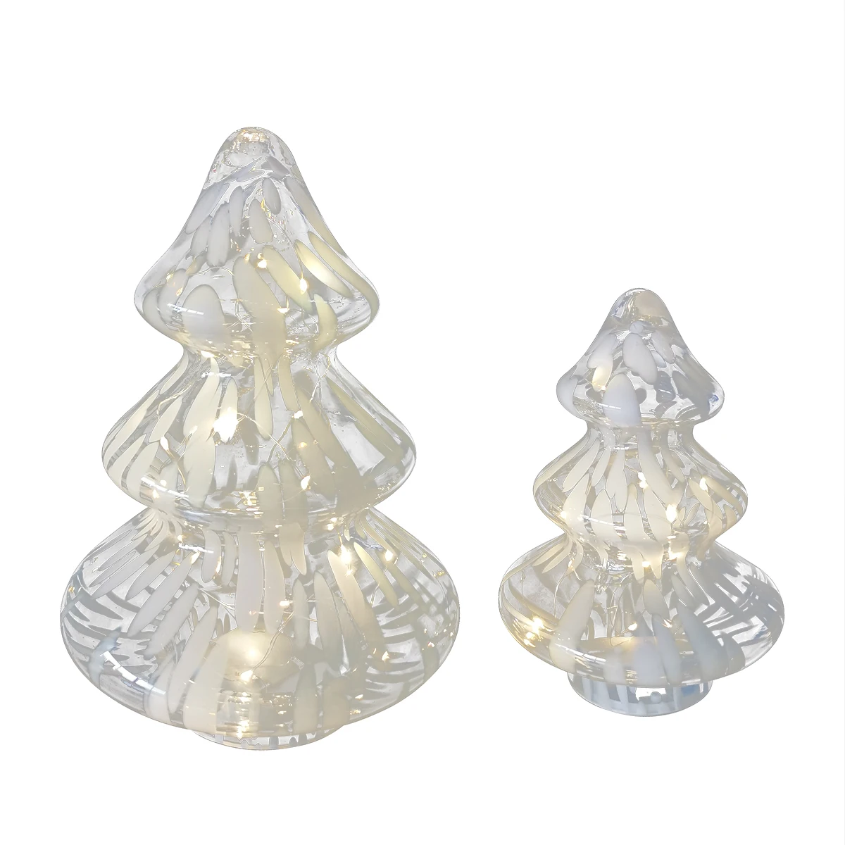 Battery operated tower shaped champagne gold led lighted up glass Christmas tree cloches supplier