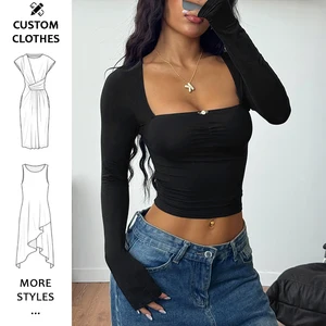 Women's Sexy Square Neck Shirt Long Sleeve Backless Tees Fitted Going Out Tops