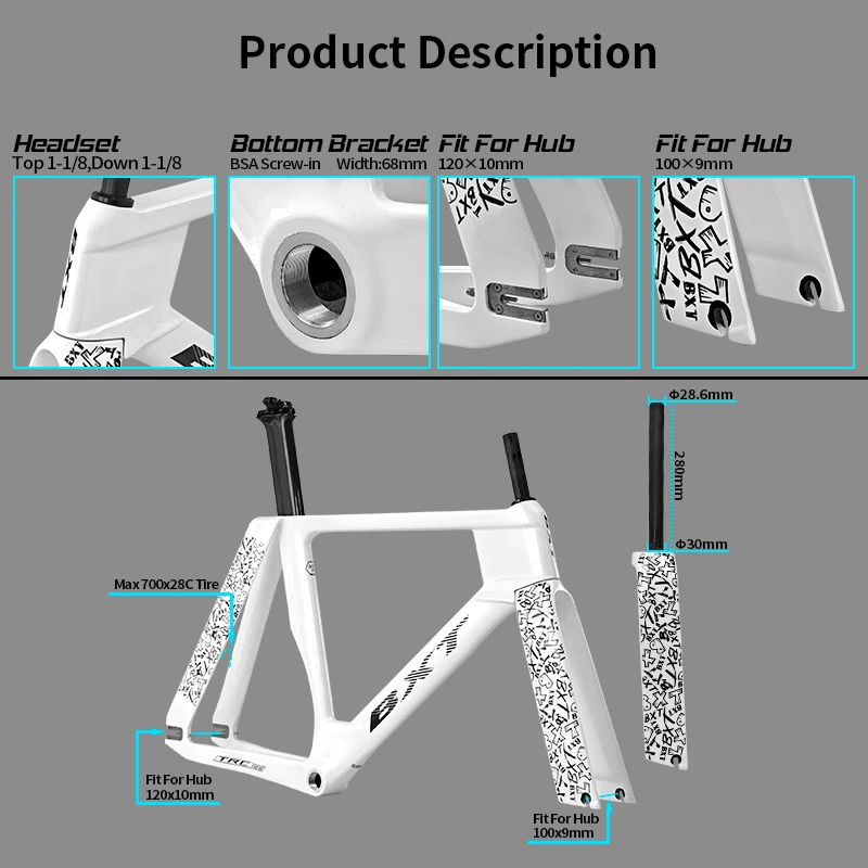 BXT TRC-195 Carbon Track Frame for 700C Tires - Durable
