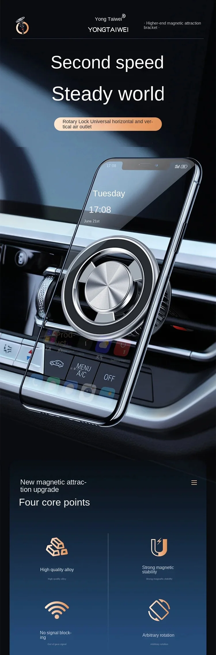 Metal güçlü manyetik anti-sonbahar araba hava çıkış braketi iPhone için 360 rotasyon araba Mini hava çıkışı cep telefon tutucu destekler