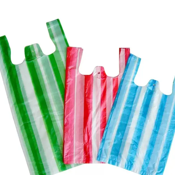 China HDPE Stripe T-Shirt Grocery Bag in Different Colors Manufacturer and  Supplier