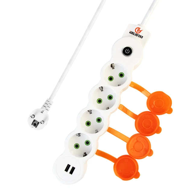 EU Plug Standard Extension Power Strip 4 Outlet Socket with 2 USB children protection Electric Power Socket