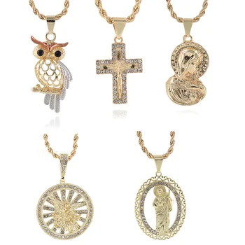 Stock Making Charm Mix Jewelry St. Michael Pendant Diamonds 14k Yellow Gold Men's Hip Hop Owl Bird Cross Pendant