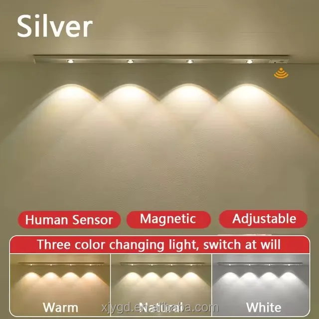 LED Night Light Kitchen Under Cabinet 20/30/40/50cm Rechargeable PIR Motion Sensor Closet Wardrobe Lamp Aluminum Night Light