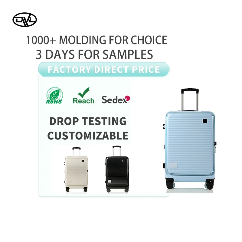 Ice Blue Carryon Luggage Set with Spinner Caster TSA Lock Front Opening Side Frame for Easy Travel ABS PC Material Computer Bag