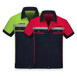 Summer Short Sleeves Customizable Work Uniforms Breathable Durable 100% Cotton Unisex Reflective Coverall Overalls for