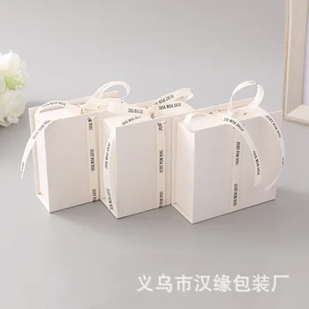 Book-Shaped Rigid Boxes with Ribbon Bow Ring Earrings Necklace Packaging Flip Jewelry Box and Gift Paperboard Carton