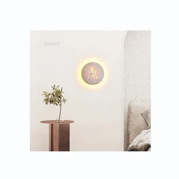 B3678 Latests Design round moon Shaped Decorative Bedroom Corridor Living room Wall Lamp Travertine Stone glass shade Wall Lamp