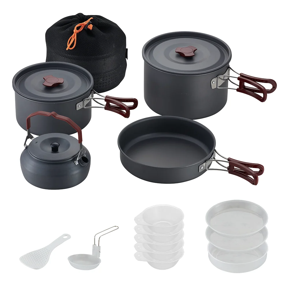 Individuelles 6-stückiges Aluminium-Camping-Küchenwarensatz Picknickset Camping-Kochgeschirr mit Töpfen