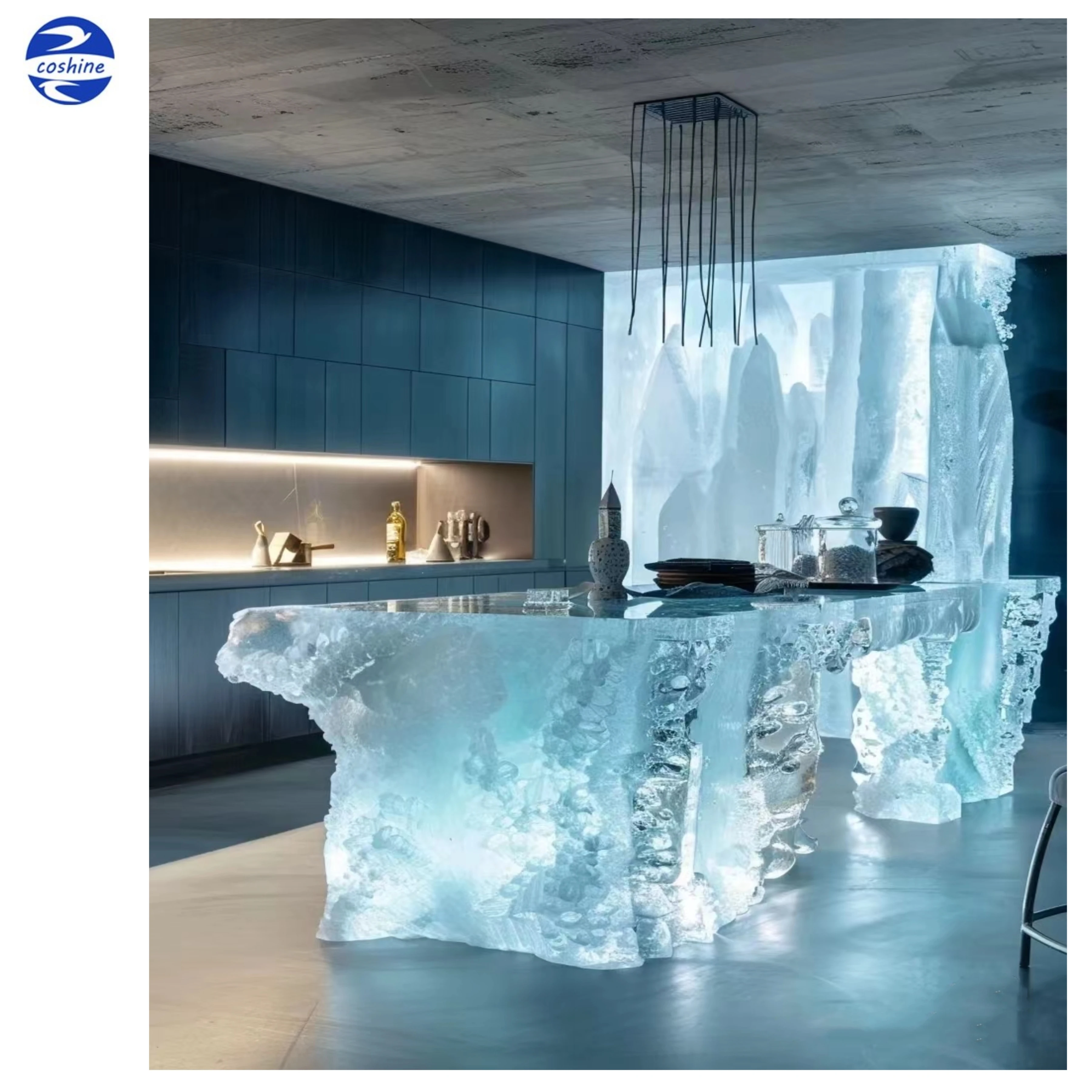Backlit Green Onyx Kitchen Countertops Translucent Blue Onyx Island