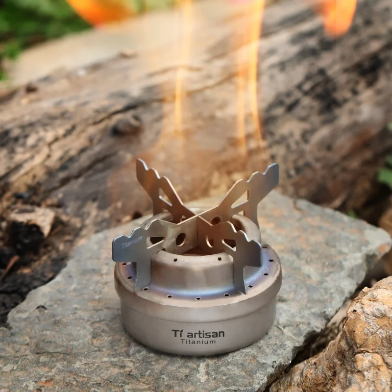 Titanium Alcohol Stove - Ultralight Spirit Burner With Foldable Stand For Camping