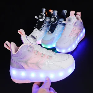 2026 New Children's Sport Shoes Boys' Girls' LED Light-Up Skateboarding Shoes Single-Wheel Outdoor Sneakers