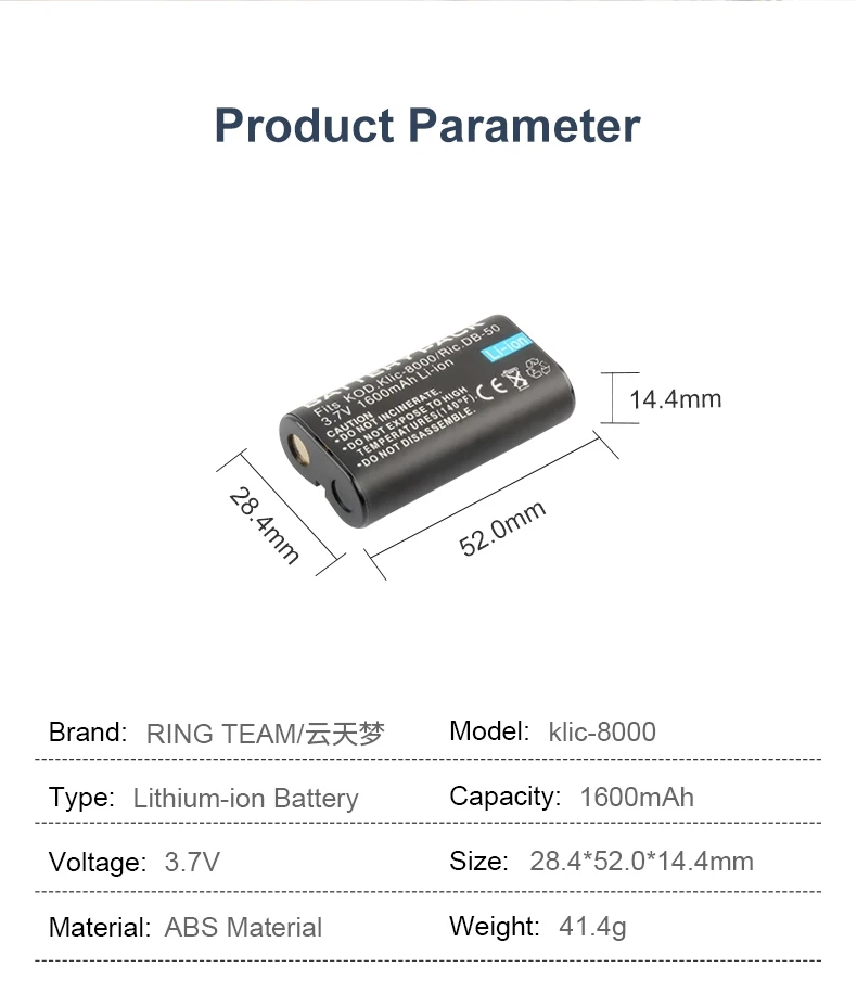 3.7V 1600mAh KLIC-8000 Rechargeable Digital Battery KLIC8000 Lithium-ion Batteries for Kodak Z612 Z712 Z812 Z1015 Z1085 Cameras manufacture