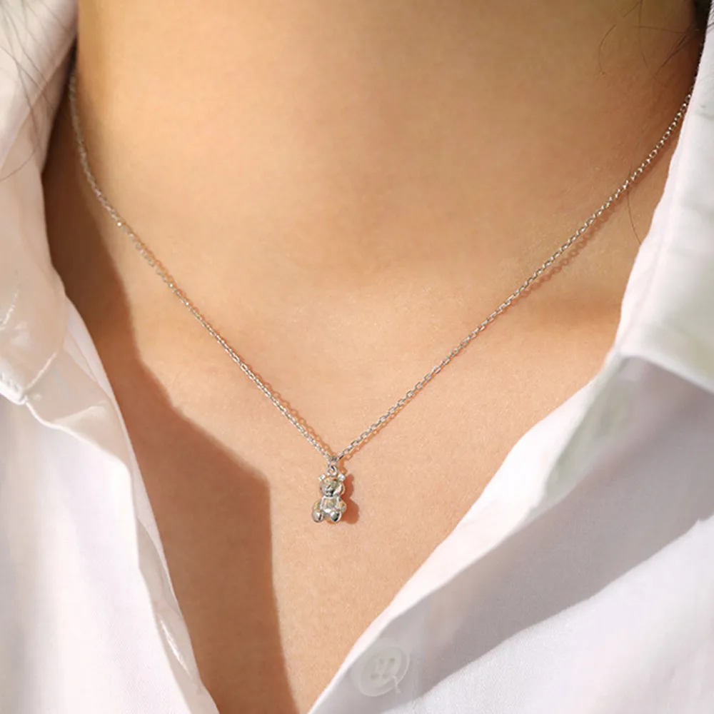 FUAMAY Sterling Silver Plata Animal Anime Bear Pendant Choker