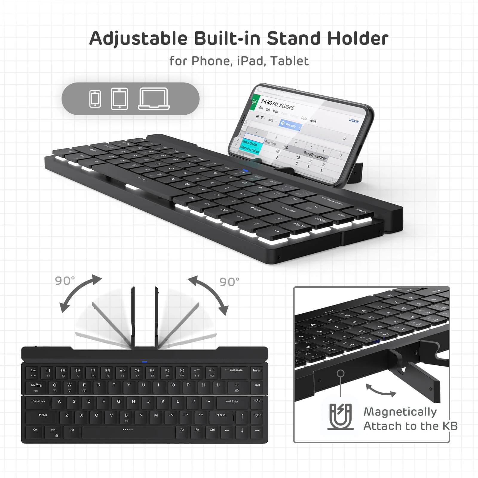 Royal Kludge Rk925 68 Key Low Profile Switch Thin Tablet Portable Mini  Wireless Folding Mechanical Keyboard Folds 65% Rk 925 - Buy Wieless Small  Wired ...