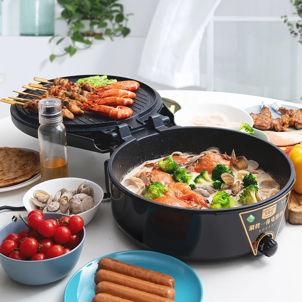 Aluminum Deeper Electric Skillet Kitchen Versatile Double Sided Frying Pan  Baking Pan Hot Pot Grill Crepe Pan 34cm Dia